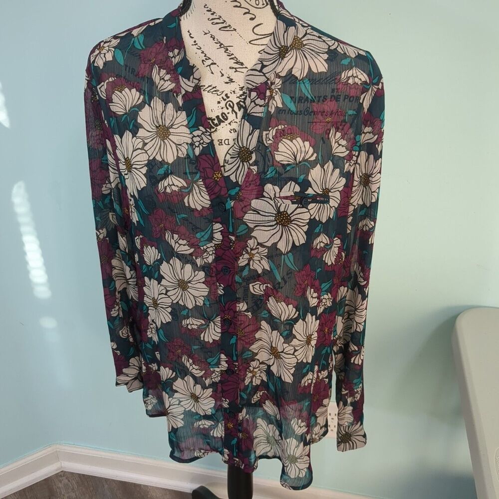 Kut From The Kloth Top Boho Feminine Fairy Grunge Whimsigoth Floral Sheer large